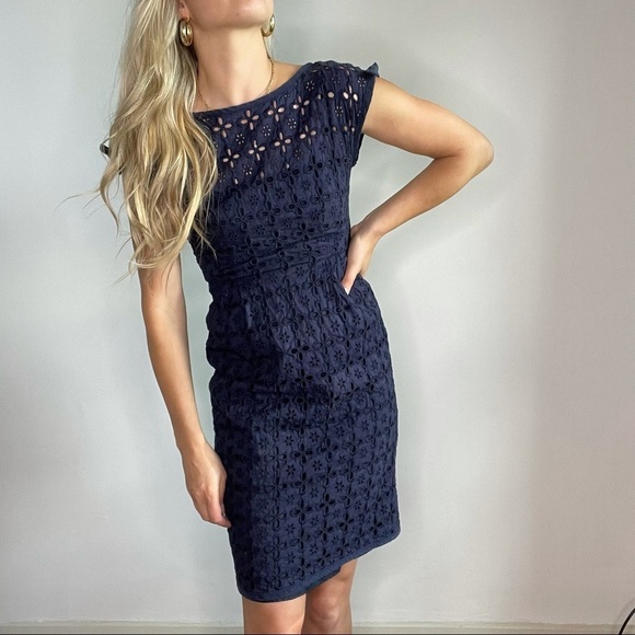 Nanette Lepore Navy Blue Eyelet Cutout Dress 4 - Picture 8 of 15